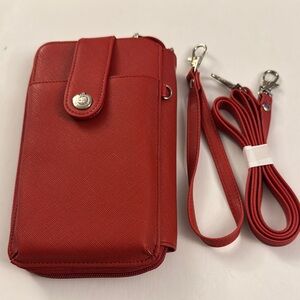 New Red RFID Blocking Crossbody Wallet Bag for Women hM8